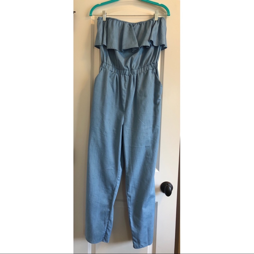 Lucca Couture Strapless Blue Jumpsuit